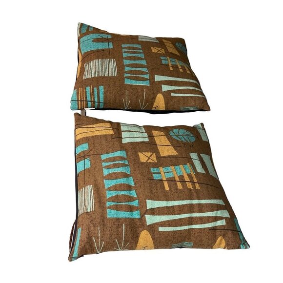 Atomic Livin Home Com Brown Set of 2 Pillow Cover With Pillow Inserts Retro Tiki - Picture 1 of 8